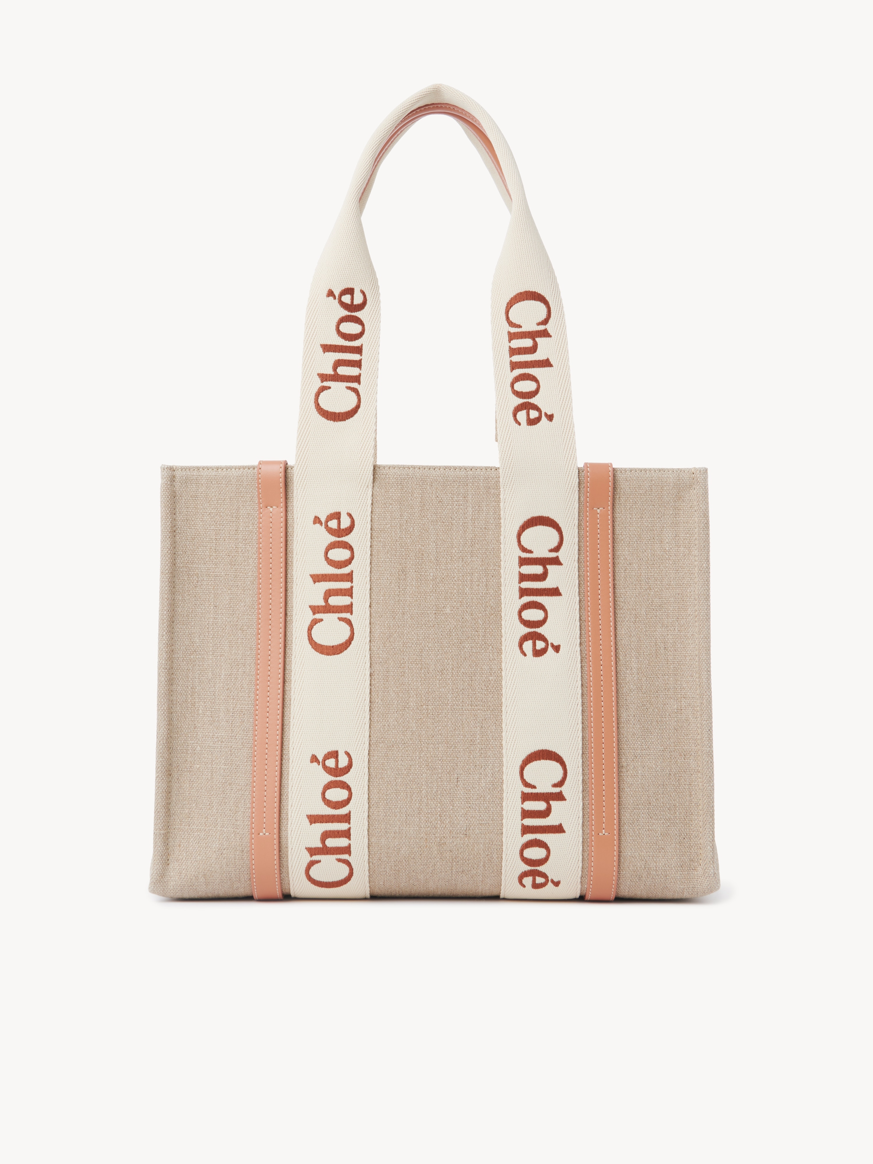 Mini Woody tote bag in linen & leather - NaN