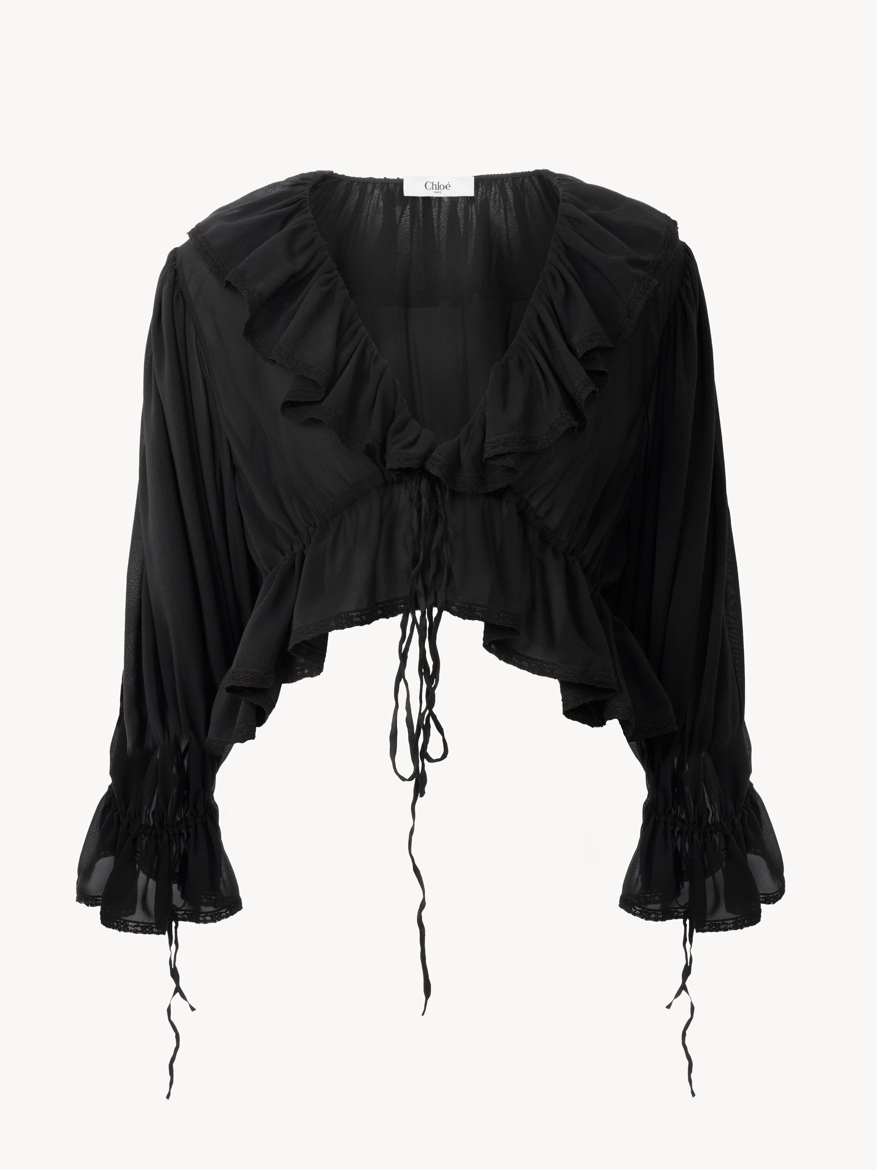 Long ruffled skirt in cr&ecirc;pe de chine - NaN