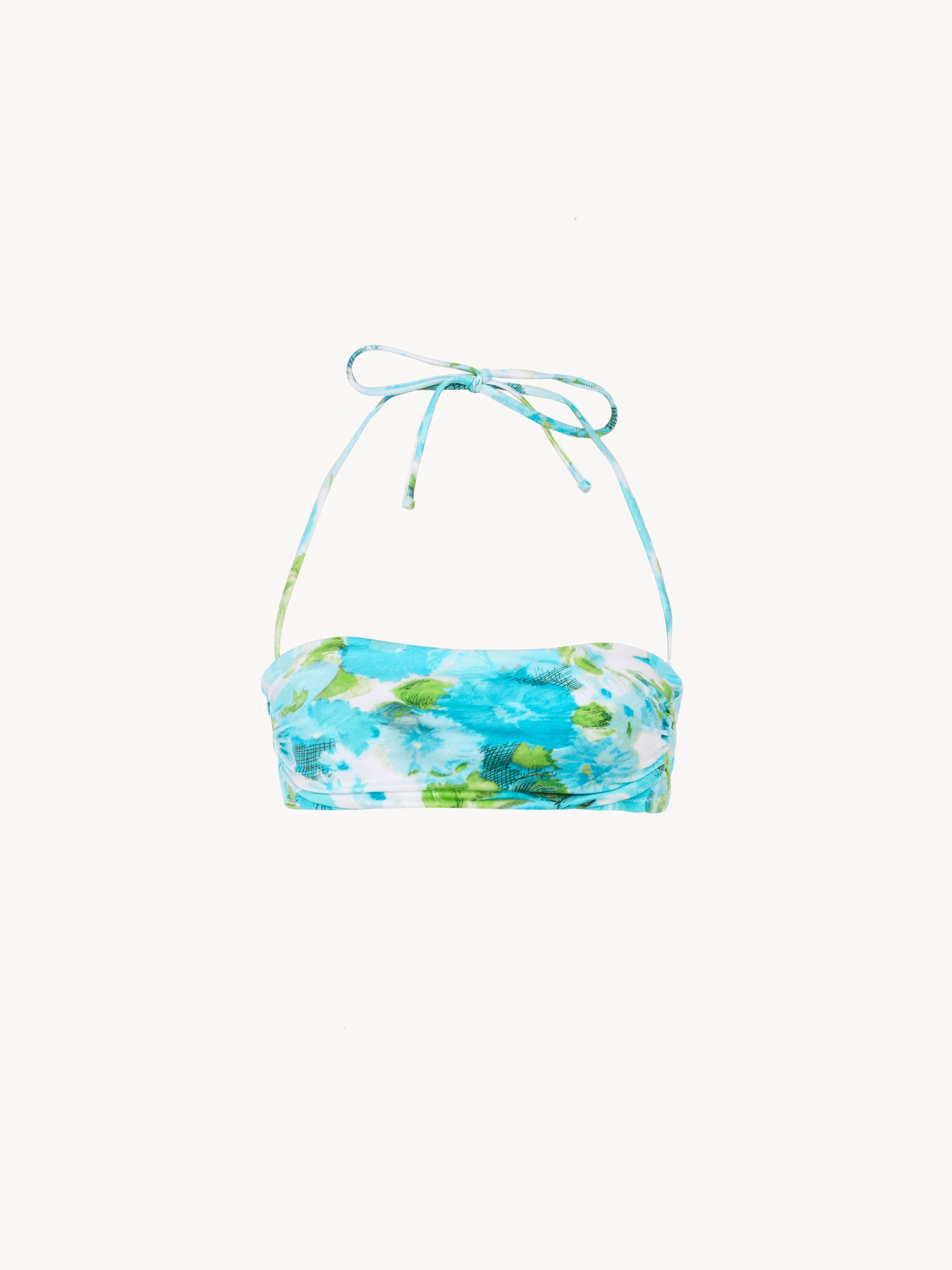 Aqua flower-print mid-rise draped bikini bottoms - NaN